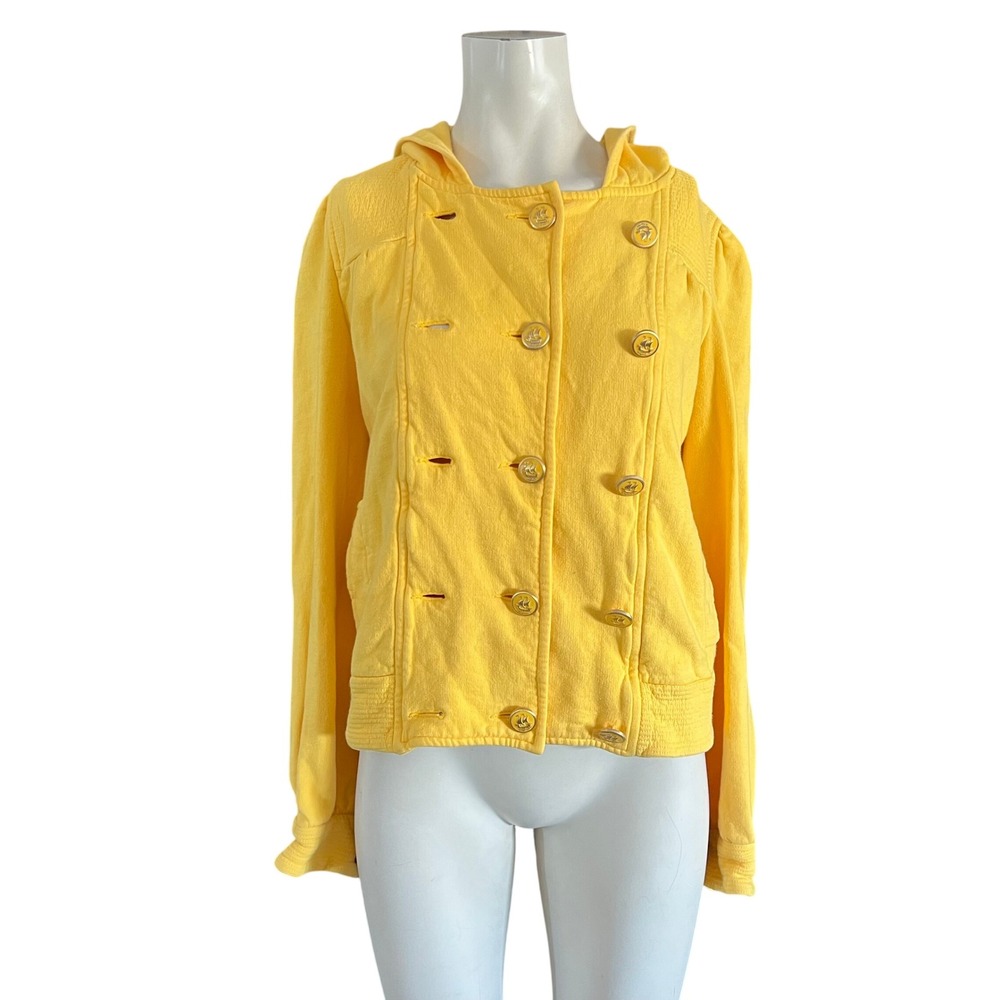 Juicy Couture Yellow Double Breasted Hoodie Gold Crest Button JGMU 2722 Small